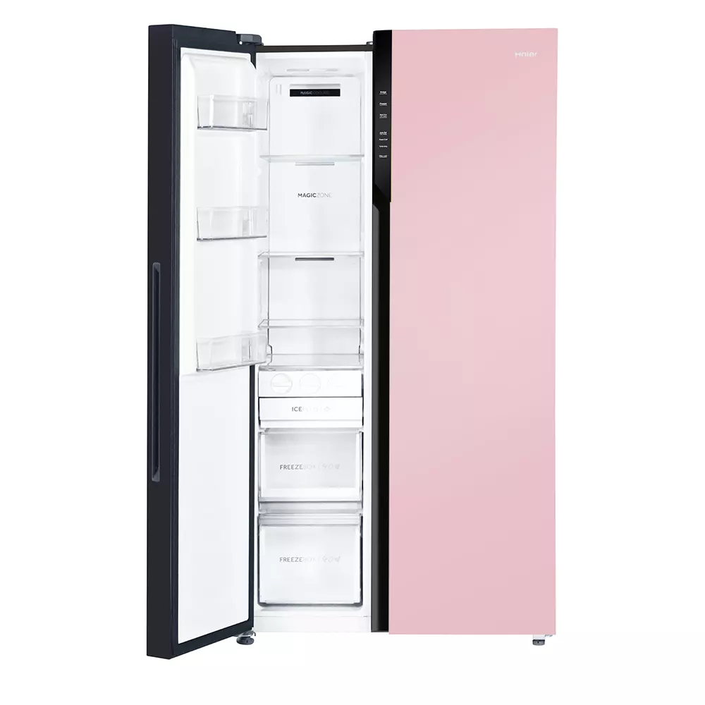 Haier Vogue Series 602L , Peach Nyanza Glass Finish 2 Door Side by side Convertible Refrigerator HRS-682PNG